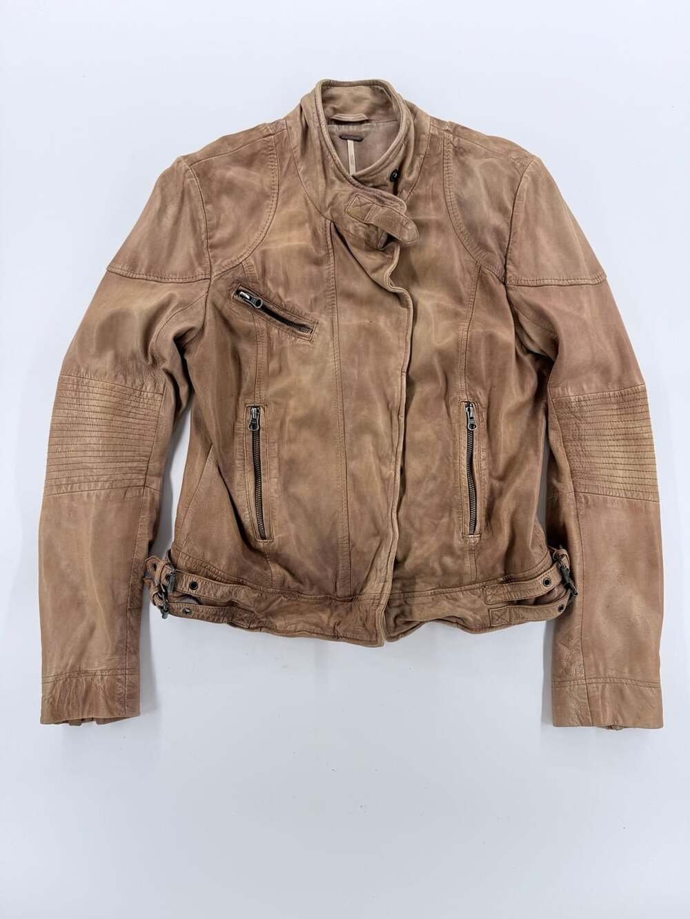Free People Lamb Leather Moto Jacket Size M Brown